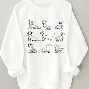 Women's Vibrant Pink Dachshund Print Crew Neck Sweatshirt - 100% Polyester Casual Pullover With Relaxed Fit, Machine Washable &