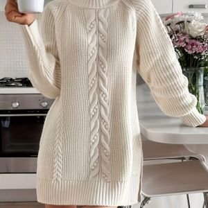 Elegante kleur trui-jurk met ronde hals | Halflange lengte, zonder riem, geschikt voor alle seizoenen