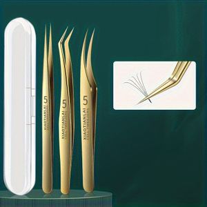 Three-piece Stainless Steel Tweezer Set - Unscented, Anti-static Precision Tweezers For Eyelash Extensions, Electronics, Jewelry Making - Straight Head And Curved Head Beauty Tool Set