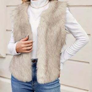 Dames 2025 Nieuwe Herfst Mouwloze Modieuze Imitatiebont Vest Jas | Ronde Hals, Kleur, Elegante Stijl, Korte Lengte