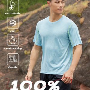 Grijze Preparer Heren Merinowol Sneldrogend T-Shirt - Kleurcontrast Korte Mouw Ronde Hals, Ademend Casual Zomer Top met Merinowol, Wasmachinebestendig voor Outdoor & Casual Kleding