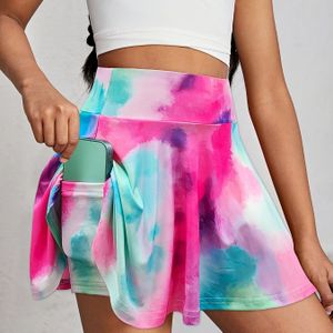 Girls' Vibrant Tie-dye Print High-waist Stretchy Skort With Phone Pocket - Casual & , Spring/summer, Sizes 130-170, Phone | Skort|