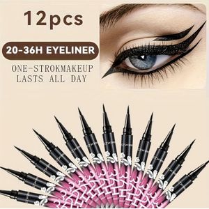 12 stuks Eyeliner Pennen, Langdurige 36U Waterdichte Vloeibare Eyeliner, Veegvast, Geschikt voor Beginners
