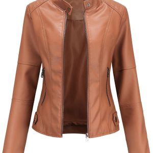TEMU Dames Slim Fit Jas - Vintage Stijl Lichtgewicht Motorfiets Buitenkleding met Stand Collar, Rits Details & Ritszakken, Perfect voor Lente & Herfst, Dames Jas N767, Jas voor Vrouwen
