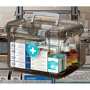 Waterdichte Dubbellaagse Medicijnopbergdoos - Transparante Multifunctionele EHBO-Doos voor Thuis en Slaapkamer