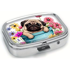 1 Cute Pug Medicine Box With A , 2 Compartments Square Mini Medicine Box, Portable Pocket Wallet Medicine Box, Wall And Art Lovers Printed Pattern, Can Store Jewelry, Medicines, Etc., Gift