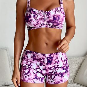 Nieuwe Vrouwen Unieke Camouflage Print Mode Tankini Set met Gerimpelde Borst, Trekkoord, Strik, Elegant Nepwind Design