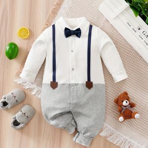 Katoenen Strikdas Heren Jongens Klassieke Lange Mouwen /Herfst Baby Bodysuit, Perfect voor Binnen en buiten