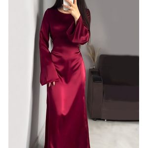 Stijlvolle Bruine Arabische Jurk - Mouw, Hoge Taille Maxi Jalabiya met Uitlopende Manchetten & Zoom, Niet Doorschijnend, Alleen Handwas, Perfect voor Lente/Zomer/Herfst