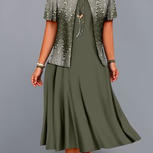 Damemode gedrukte korte mouw vest en kleur jurk elegante 2- set