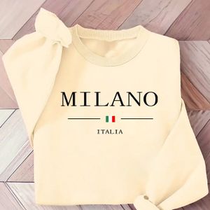 Women's Casual Italian-inspired & Flag Graphic Print Sweatshirt - Cozy Round Neck Pullover, Machine Washable Autumn Top