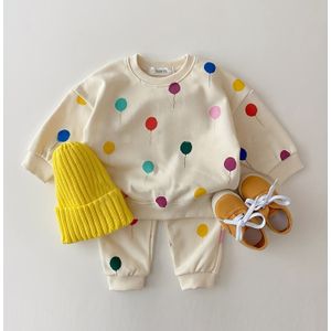 Tweetalige Schattig Golfprint Top met Lange Mouwen en Casual Broek Set voor Jongens en Meisjes, Nieuwe Herfstcollectie, Ideaal voor Buiten