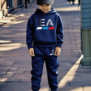 2- Set Sportpatroon Print Kleur Hoodie en Joggingbroek, Geschikt voor Herfst en Winter Jongens, Zeer Geschikt voor Dagelijks Thuis of Buiten , Perfect voor Buiten , Perfect voor Buiten