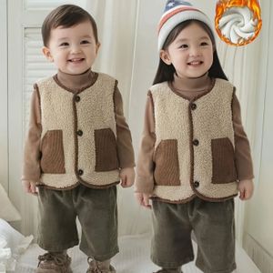 Kinderen Herfst- en Wintervest voor Baby's, Dikke Koreaanse Stijl Pluche Vest met Paardenclip voor Jongens en Meisjes