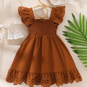 Smock Jurk met Opgeblazen Mouwen & Smock Voorkant - Kleur Zomerjurk &, Gemakkelijke Luierwissel Knoopvrije Outfit, Wasmachinebestendige Korte Jurk (Geen Elasticiteit) - Feest- en Casual Kleding