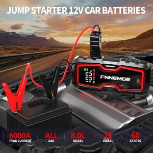 Fname 6000a Car Jump Starter With Hd Screen, Usb/type-c Ports, Led Light, And Lithium Battery – Portable Battery Booster For 8.0l Gasoline Or 6.5l Vehicles, Black/red, Battery Rechargeable