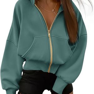 Vrouwen's stijlvolle bruine hoodie met rits en zakken - Casual lange mouwen pullover voor lente en herfst, gebreide polyester stof, casual hoodie | Geritste hoodie | Gebreide constructie