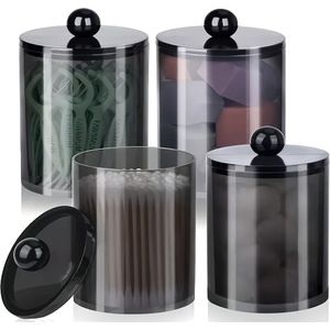 1/2/4 Plastic Bathroom Vanity Countertop Jar With Storage Lid, Makeup Storage Box, Suitable For Balls, Swabs, And Makeup Pads, Canisters