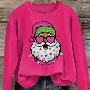 Vrouwelijke Kerstman Neck Sweatshirt, Casual Knit Polyester Pullover, Feestelijke Vakantiepatroon, Alle-Seizoenen , 260g/m² Lichtgewicht Stof