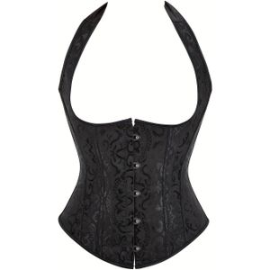 Zwarte Jacquard Corset Top voor dames, geschikt om te als een buitenste camisole of tanktop.
