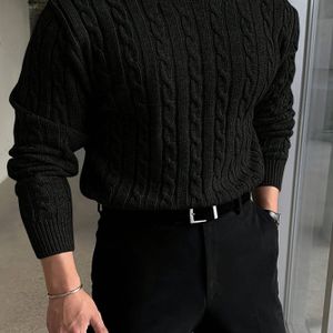 Herensweater met Ronde Hals in Zwart - Zachte Warme Gebreide Pullover voor Herfst en Winter, Pasvorm voor Casual & Dagelijks Gebruik, Alleen Handwas, Gebreid