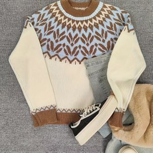 Dames Casual Elegante Kabel Trui - Beige & , Lange Mouw, Ronde Hals, Herfst/Winter, Herfst Winter Trui | Kabelpatroon | Geribbelde Mouwen, Trui Jurk