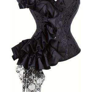 .Lee Vintage Bloemen Jacquard Corset Top voor Vrouwen - Asymmetrische Geplooide Kant Taille Trainer met Buikcontrole, Handwas Alleen, Elegante Vormgeving voor Casual en Formele Kleding