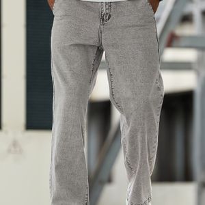 Rechte Pijp Heren Jeans - Lichtgrijze Vintage Blauwe Denim met Klassiek Vijf-Zakken Ontwerp, Machinewasbare Regular Fit Casual Broek voor Alledaagse Kleding & All-Seizoen (Niet-Rekbaar Stof)