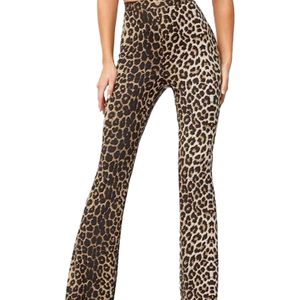 Broek met luipaardprint en uitlopende pijpen, elegante hoge taille broek voor lente & zomer, dameskleding