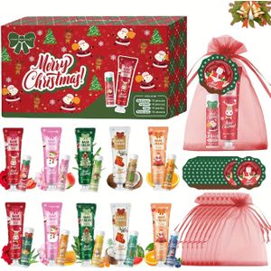 Kerstcadeaudoos - 10 Sets/Doos, Handcrème Set & Lippenbalsem Set met Kerstman Kaart en Rode Cadeauzakje, Feestgeschenk voor Nieuwjaarscadeaus, Valentijnscadeau voor Vrouwen