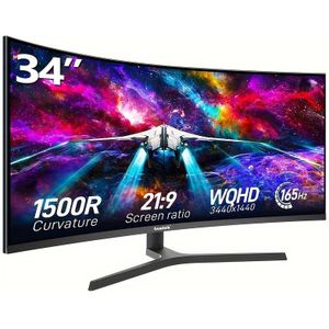 Gawfolk 34" Ips Gaming Monitor, 4k Ultra Hd 165hz, 3440x1440 Resolution, 1500r Contrast, 1ms Freesync, 100% Srgb, 178° , Hdtv 2.1 Displayport, Wall Mount Compatible - Black