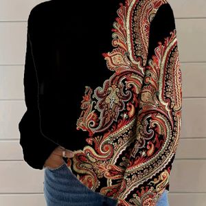 Dames Trui | Alledaags Bloemmotief Casual, Lichtgewicht en Comfortabel, Hoge Hals, Top met Lange Mouwen, Zwart en Wit, Geschikt voor Herfst en Winter