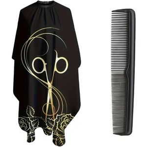 2-delige set (1 schort + 1 kam) schitterende zwart verguld rozenhaarkapschort, volledig omhullend kappersschort, ademend, haarvrij, duurzaam en gemakkelijk schoon te maken, speciaal voor