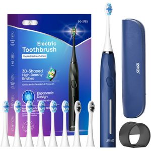 Seago SEAGO Sonic Elektrische Tandenborstel met 8 Borstelkoppen, Zachte Borstels, 40000VPM, Slimme Drukwaarneming, USB-oplaadbaar, Draagbare Hoes en Standaard - Ideaal Familiecadeau