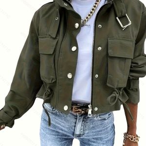 Lente en Herfst Dames Multifunctionele Werkjas met Meerdere Zakken, Staande Kraag Ontwerp, Trekkoord Taille - Veelzijdige Modejas voor Diverse Gelegenheden