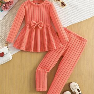 Chique Meisjes Strik-Lange Mouw Jurk & Broek Set - Gevoerde Fleece, Kleur, Machinewasbaar - Perfect voor Herfst/Winter, Perfect voor Buiten