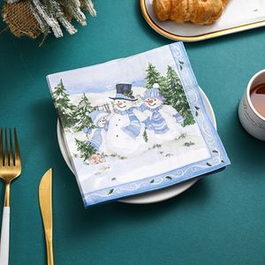 20-Pack Feestelijke Kerst Sneeuwpop Gedrukte Papieren Servetten, 2-Laags Vakantie Feest Decoratieve Tissues voor Thuis, Restaurant en Gasten