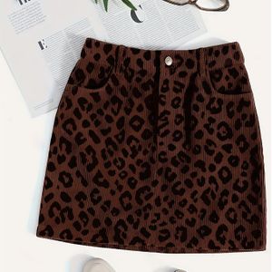 Nieuwe Mode Dames Elegante Luipaardprint A-Lijn Rok met Zakken, Stijlvolle en Veelzijdige Herfstoutfit