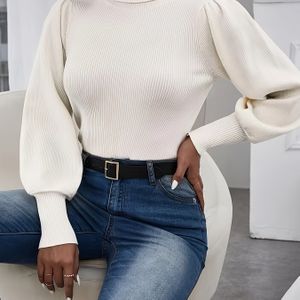 Dames Elegante Witte Hoge Kraag Turtleneck Trui - Zachte Stretch Lange Mouwen Blouse, Geen Vulling , Veelzijdig Casual tot Formeel (Kantoor, Bruiloft, Feest) - Handwas/Stomerijk
