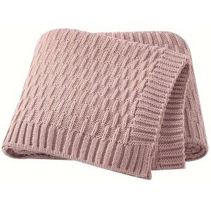 Zachte Rechthoekige Gebreide Deken voor Jongens en Meisjes, Ideaal voor Thuis en Reizen - Felroze/Donkergroen, Wafelweefsel, Alleen Handwas