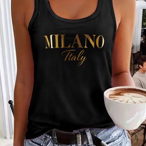 Women's Casual Sleeveless Racer Vest - Vibrant Orange Italy Letter Print, Round Neck Medium -washable Top For Spring Summer Fall, , Easycare Clothing