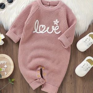 Baby gebreide geborduurde letter romper body Baby outdoor kleding voor herfst winter