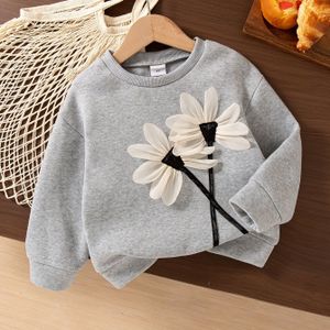Meisjes Casual Sweatshirt met Lange Mouwen en Bloemig Madeliefjes Design - Geribbelde Ronde Hals, Drop Shoulder, Niet-Rekbare Stof, Perfect voor Herfst/Winter, Casual Kleding