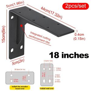 2 stuks Zware Zwarte Roestvrijstalen L-Vormige Plankbeugels, Max. Belasting 330lbs - Veelzijdige Wandsteun voor Huisdecoratie & Zwevende Kasten, Inclusief Schroeven, Verkrijgbaar in Maten 6"-24