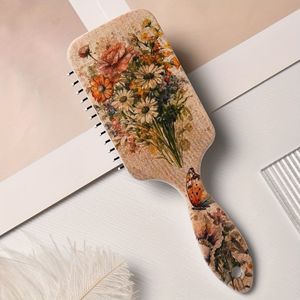 1st Retro Bloemen- en Wilde Bloemenpatroon Luchtkussen Haarkam, Nylon Borstel, Antistatische ABS Handvat, Geschikt voor Alle Haartypes