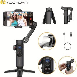 AOCHUAN Slimme Smartphone Gimbal met Statief, Gezichtsopname voor Buitensporten en Livestreaming, Trillingsvrije App, Ingebouwde Fillerlicht-LED Scherm, Zelffoto's en Familieportretten