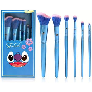 Stitch Make-up Kwasten - Schattig Cartoon Ontwerp, Blauwe Contour- en Oogschaduwkwasten met Houten Handvatten, Perfect Cadeau, Inclusief Opbergdoosje, Speelse Design, Duurzame Borstels