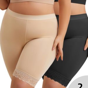 2-Pack High Waist Kanten Onderbroeken voor Vrouwen, Ademende Gebreide Stof, Kleur, Polyester, Medium Stretch, Buikcontrole & Dijbeenwrijving Preventie Ondergoed