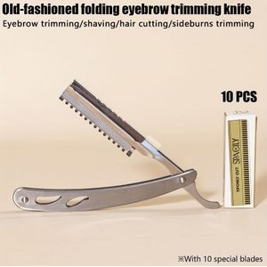 Unisex Shaper Edge Stalen Scheermes, Wenkbrauwtrimmer, Roestvrijstalen Scheermesblad, Body & Gezichts Ontharingsapparaat met 10 Bladen, Opvouwbaar Schermmes voor Haaronderhoud