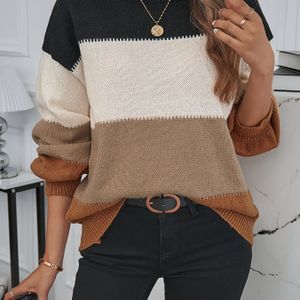 TJ22508 Europese en Amerikaanse casual herfst en winter nieuwe lange mouwen gestreepte trui voor dames, ronde hals gebreide pullover top.